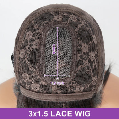 Layered Wigs with Bangs Ready to Go Straight Lace Wig with Bangs Synthetic Natural Layers PrePlucked Heat Resistant Glueless Wig