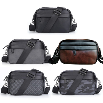 Leather Fashion Crossbody Bag Classic Pattern Casual Business Men Shoulder Crossbody Bag Wide Strap Small Square Male Sling Bags