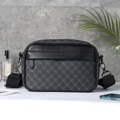 Leather Fashion Crossbody Bag Classic Pattern Casual Business Men Shoulder Crossbody Bag Wide Strap Small Square Male Sling Bags