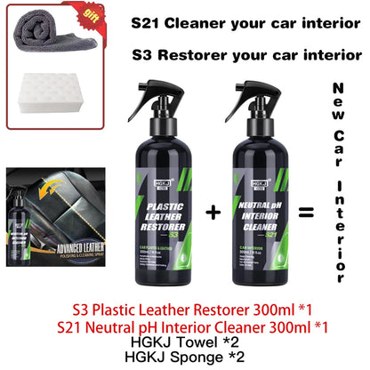 HGKJ S3 Car Interior Parts Liquid Leather Plastic Renovator Refreshing Restorer Foam Cleaner Spray Refurbishment Paste for Auto