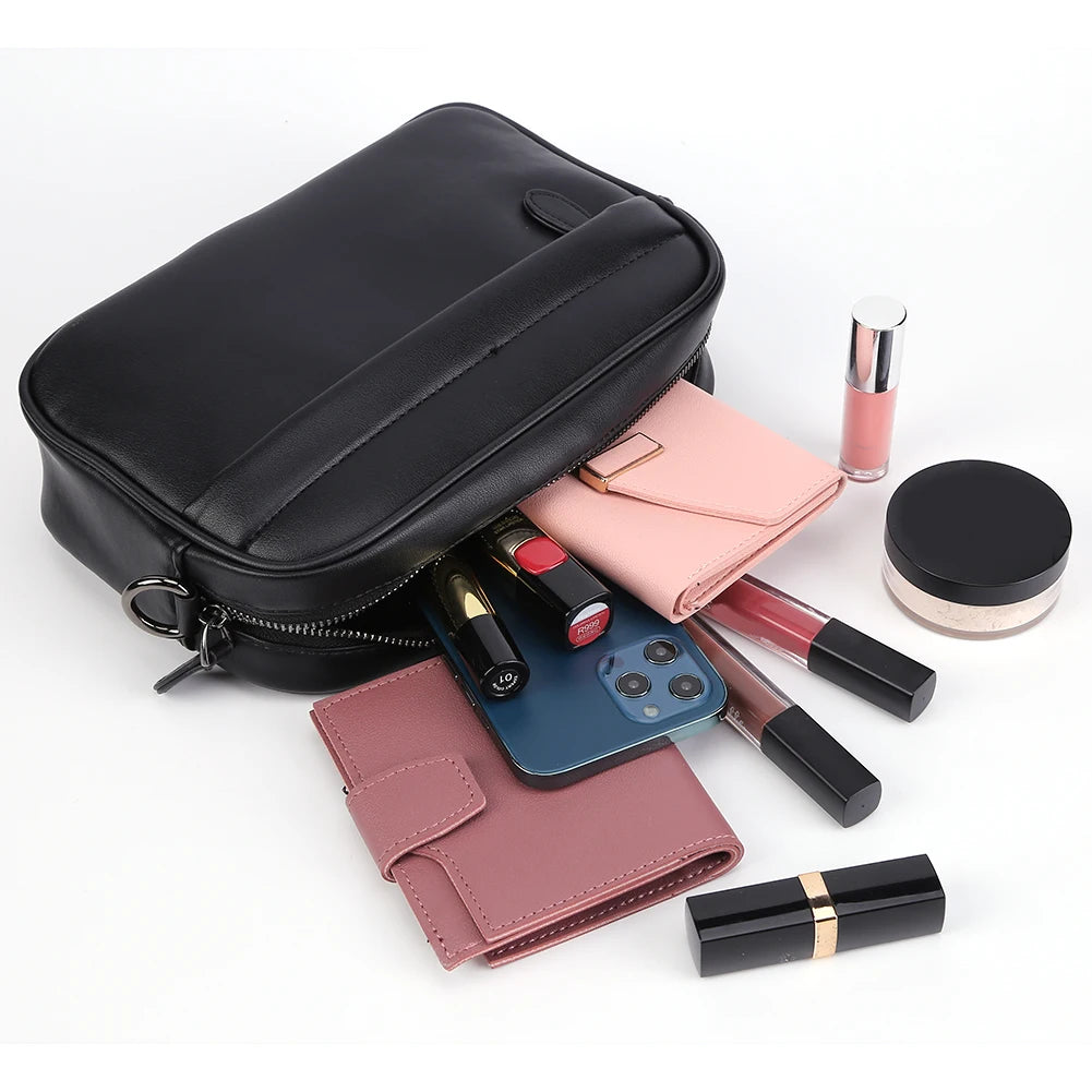 Leather Fashion Crossbody Bag Classic Pattern Casual Business Men Shoulder Crossbody Bag Wide Strap Small Square Male Sling Bags