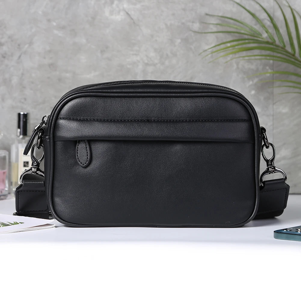 Leather Fashion Crossbody Bag Classic Pattern Casual Business Men Shoulder Crossbody Bag Wide Strap Small Square Male Sling Bags