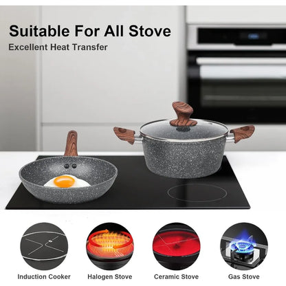 Granite Pots and Pans Set Non Stick 11 Piece DieCast Induction Cookware Set for Home Kitchen Cooking Includes Frying Pans and S