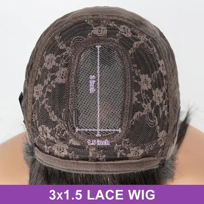 Layered Wigs with Bangs Ready to Go Straight Lace Wig with Bangs Synthetic Natural Layers PrePlucked Heat Resistant Glueless Wig