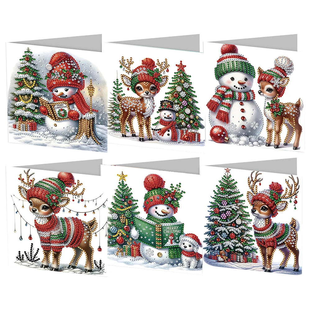 6/12pc DIY Diamond Painting Kits Greeting Card New 2024 Christmas Festival Card Diamond Daily Wish Card Gifts for Family Friends