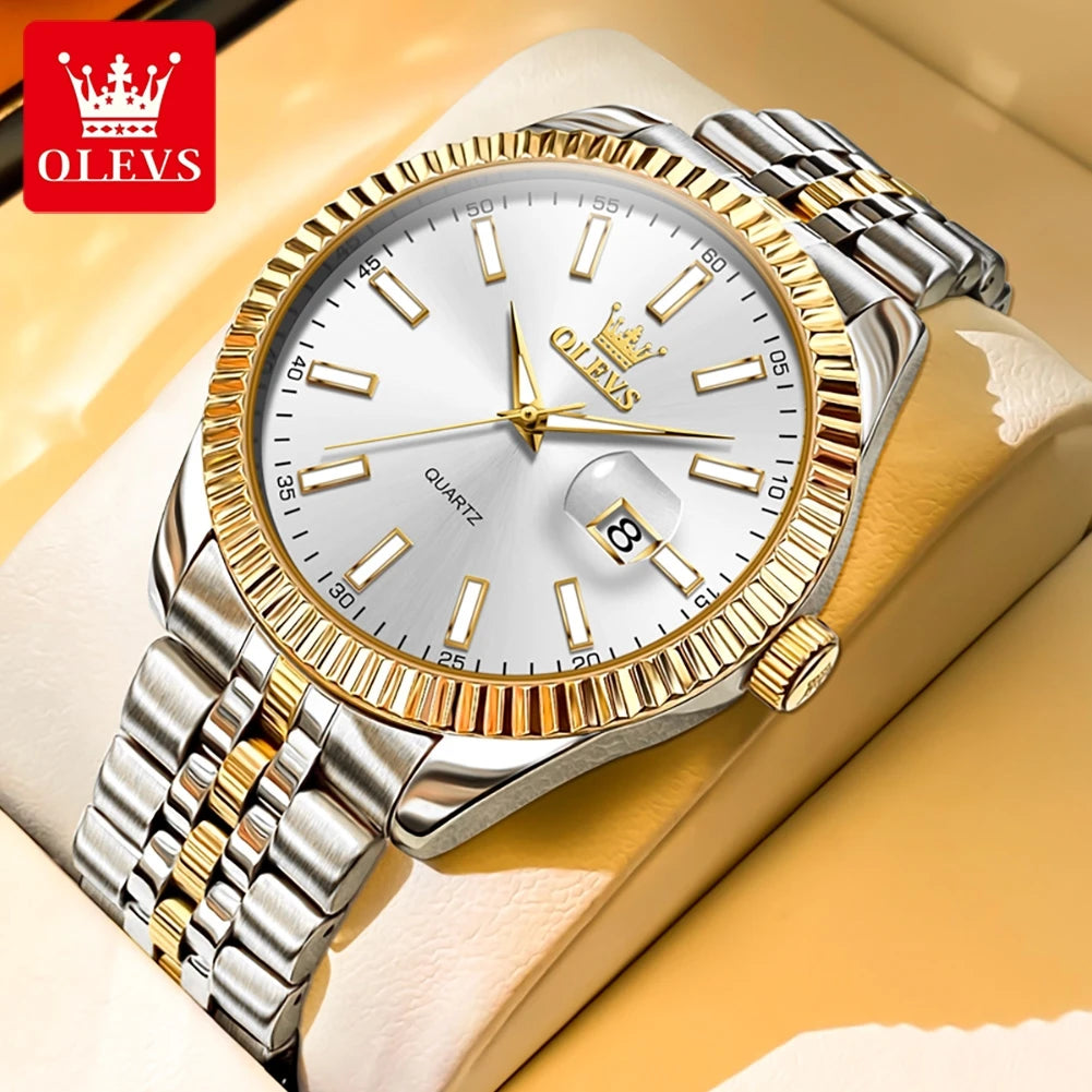 OLEVS 5593 Couple Watch Fashion Business Waterproof Stainless Steel Watch Luxury Brand Classic Date Week Clock Men Women Watch