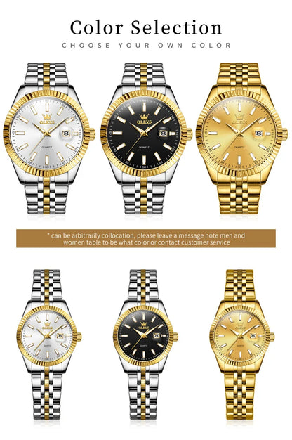 OLEVS 5593 Couple Watch Fashion Business Waterproof Stainless Steel Watch Luxury Brand Classic Date Week Clock Men Women Watch