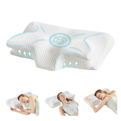 JHK Ergonomic 23.6" Largex13.8" Wide Cervical Neck Pillow Memory Foam Pillow with Cooling Pillowcase Cervical Contour Pillows