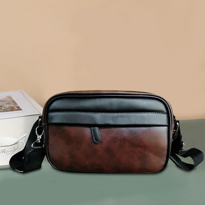 Leather Fashion Crossbody Bag Classic Pattern Casual Business Men Shoulder Crossbody Bag Wide Strap Small Square Male Sling Bags