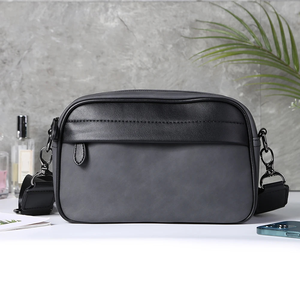 Leather Fashion Crossbody Bag Classic Pattern Casual Business Men Shoulder Crossbody Bag Wide Strap Small Square Male Sling Bags