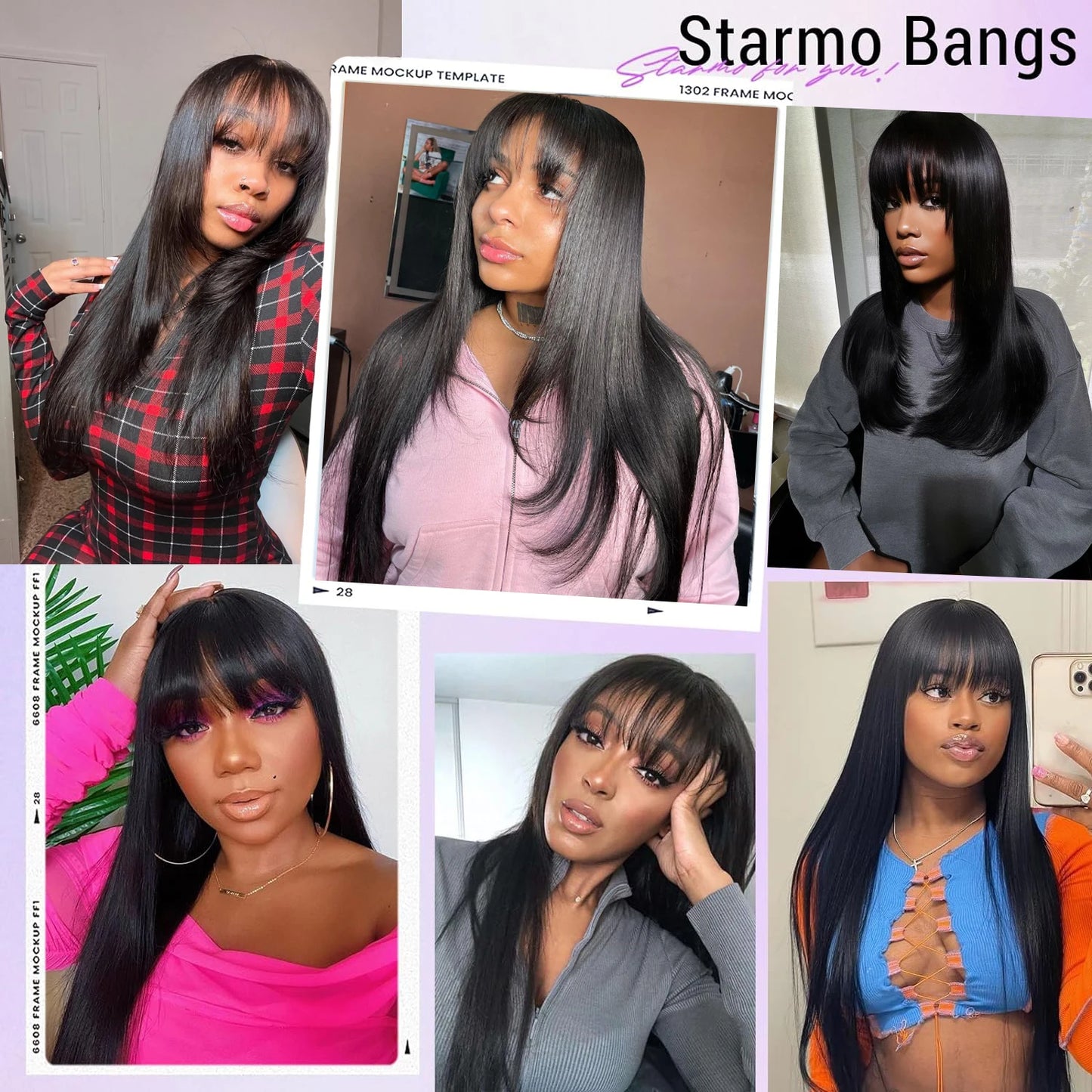 Layered Wigs with Bangs Ready to Go Straight Lace Wig with Bangs Synthetic Natural Layers PrePlucked Heat Resistant Glueless Wig