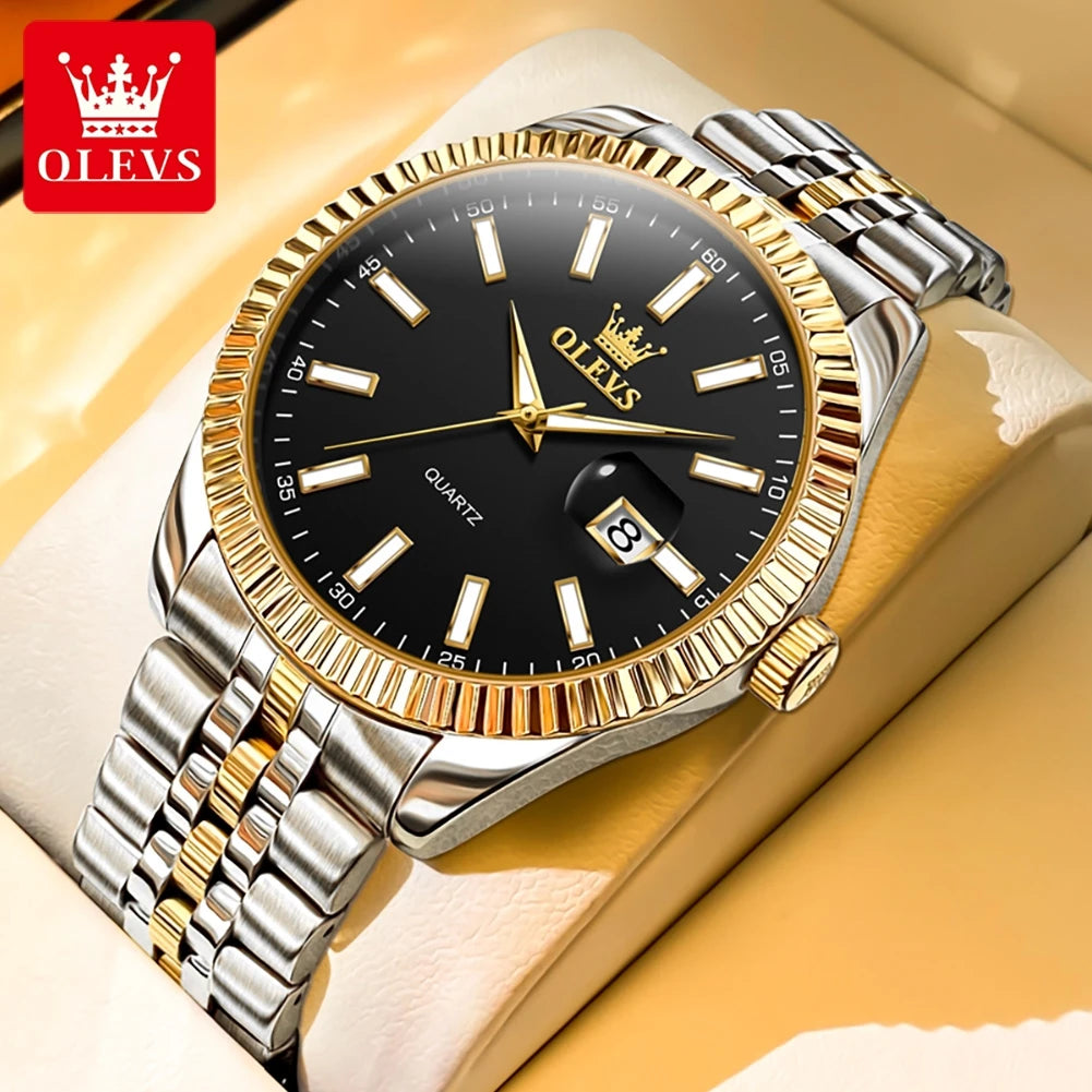 OLEVS 5593 Couple Watch Fashion Business Waterproof Stainless Steel Watch Luxury Brand Classic Date Week Clock Men Women Watch