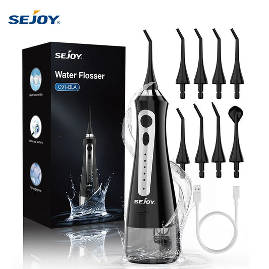 SEJOY Water Flosser Irrigator Dental Teeth Whitening strips Portable 230ML Tank 5 Modes 8 Jet Tips Washing Machine for Home